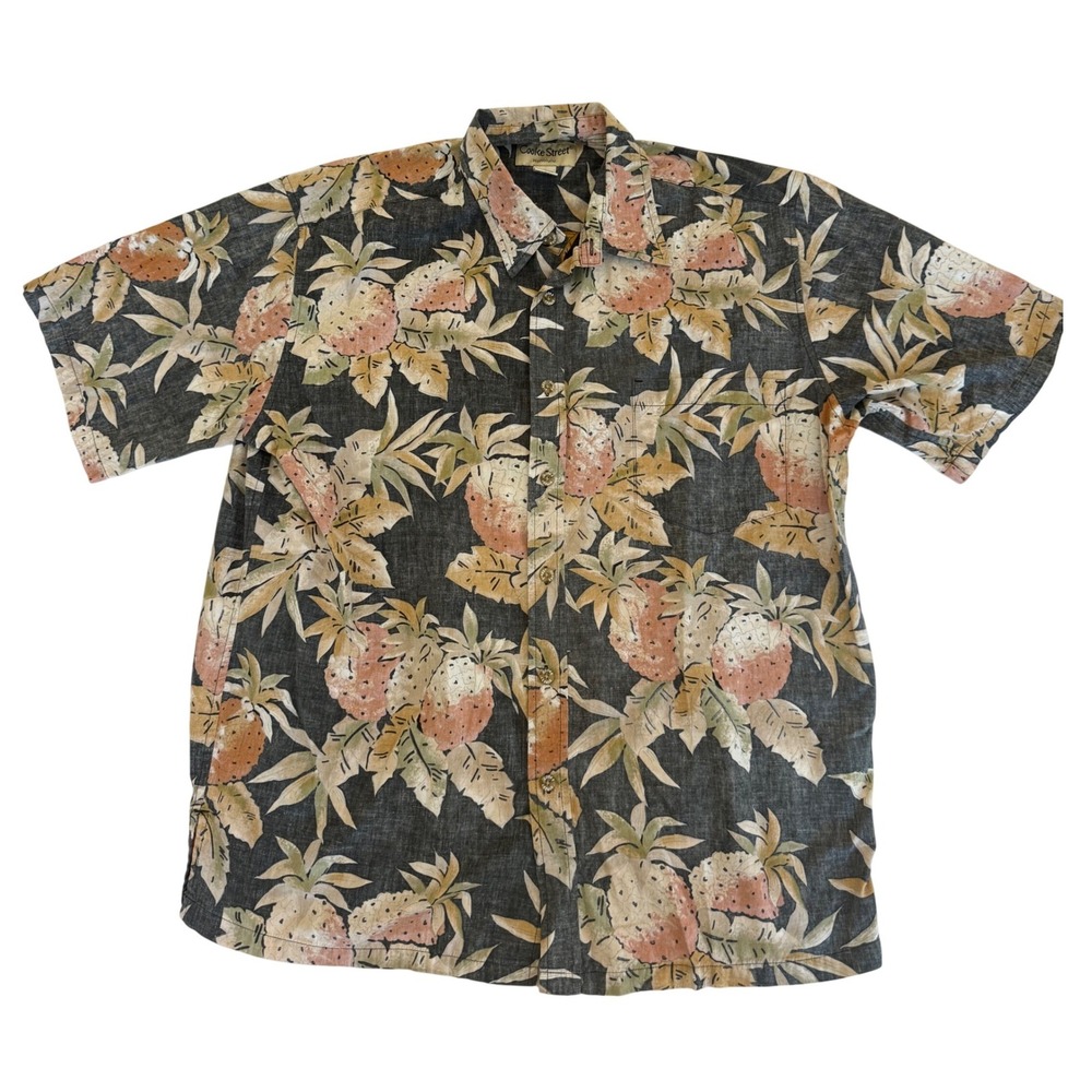 Cooke Street Mens Pineapple Button Up Shirt L Black Tropical Hawaiian Vacation